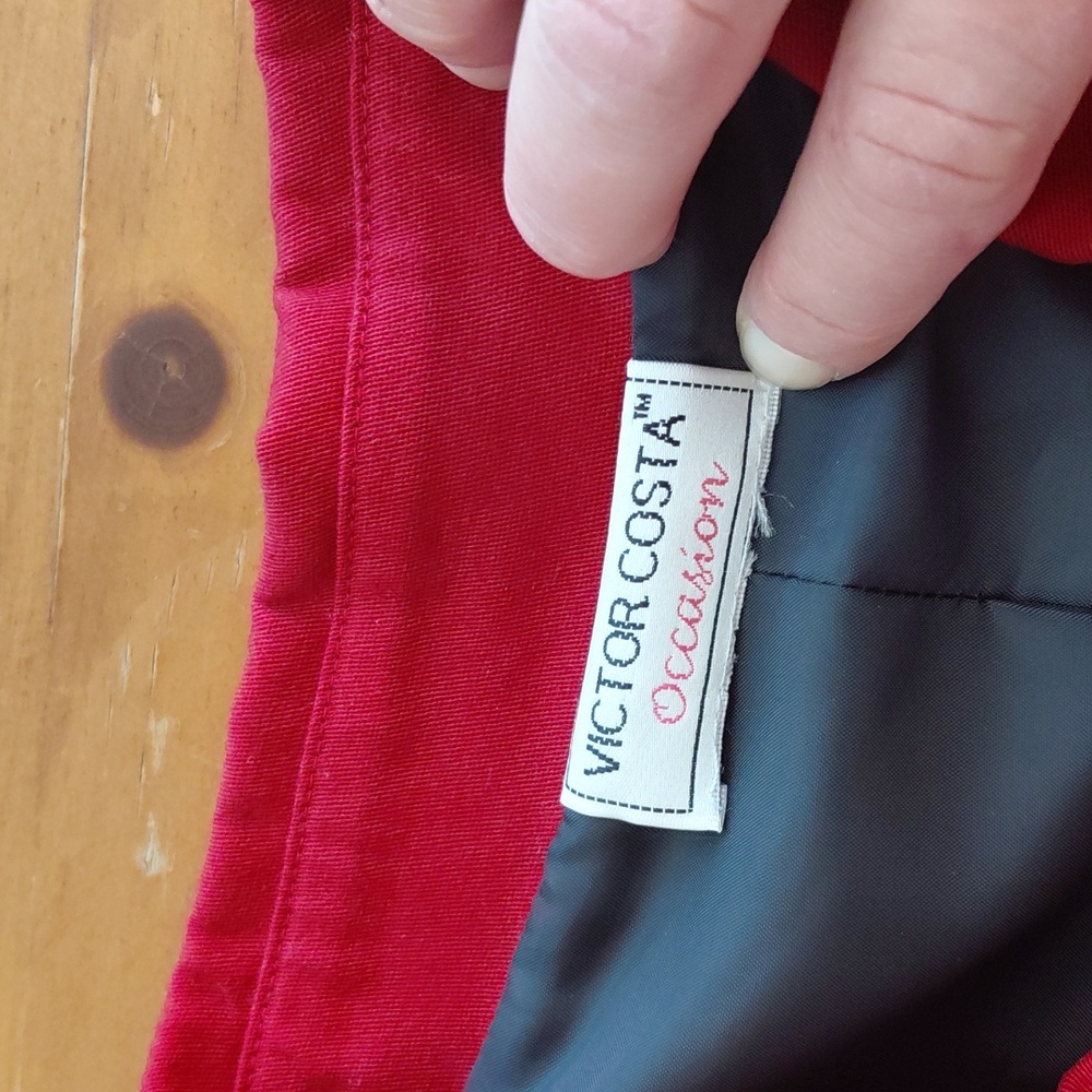 Vtg Victor Costa Red Embroidered Long Blazer 2XL - Picture 6 of 11